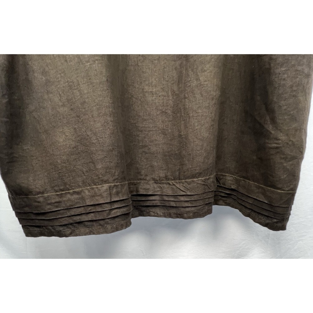 J.CREW Brown 100% Linen Embroidered Slip Dress Women 16 Boho Peasant Pockets - Picture 5 of 14